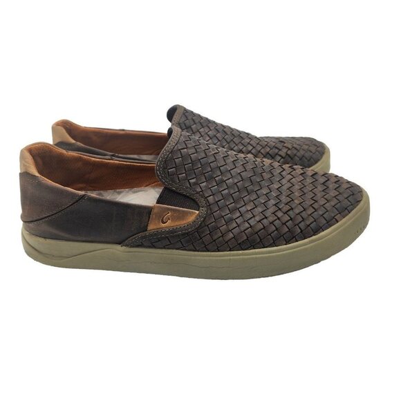 Olukai Lae'ahi Lauhala Brown Leather Slip-On Loafer Shoes 10486 Men’s Size 10 US - Picture 4 of 11